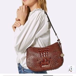 Brahmin Shayna Pecan Mwlbourne Brown Croc-Embossed Shoulder Bag